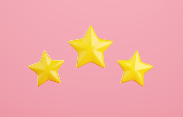 Photo three yellow stars for customer review concept 3d render illustration of product or service that customers appreciated