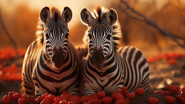 Three Zebras caught showing love