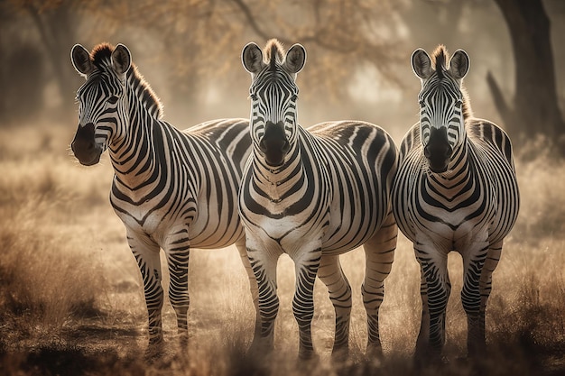 Three zebras stand in a line with the word zebra on the front.