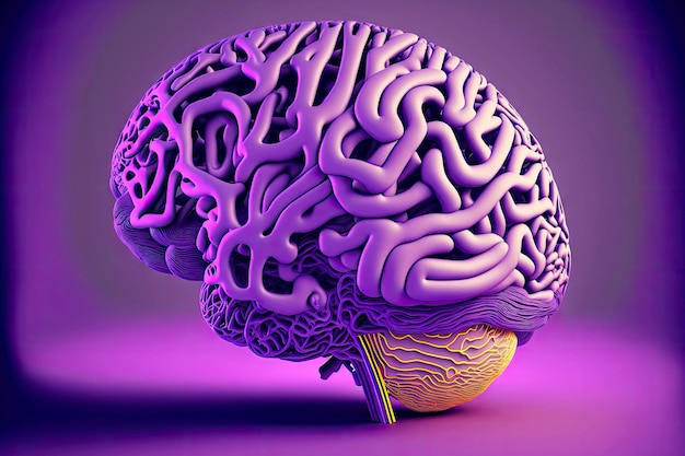 Threedimensional model of human brain on bright purple background