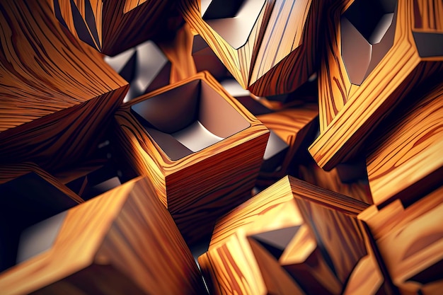 Threedimensional polished wood pieces pattern background 3d render digital illustration
