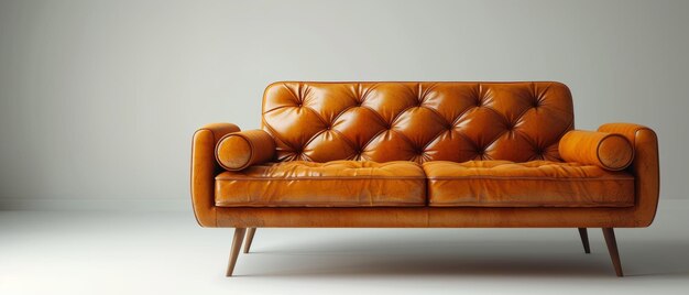 Photo threedimensional rendering of a brown sofa in a light white room a semiempty room