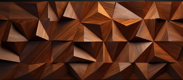 Threedimensional triangulated wooden panel design with varying height levels and shadow effects