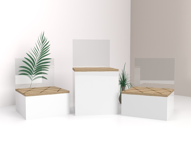 Threepiece product stand with glass and plant decorations