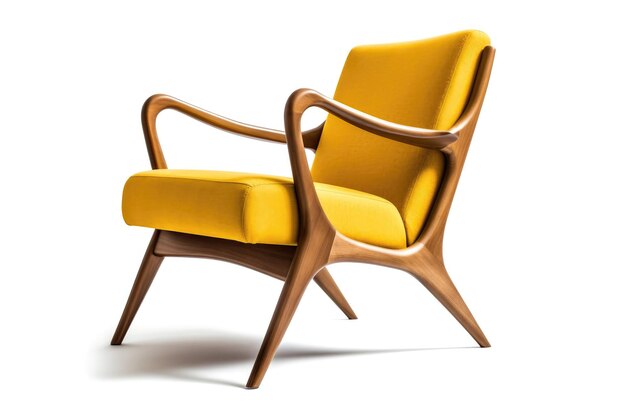 Threequarter View Yellow Mid Century Modern Armchair On White Background Generative AI