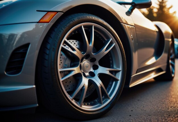 Photo the thrill of a closeup view of a high performance sports car wheel in an outdoor