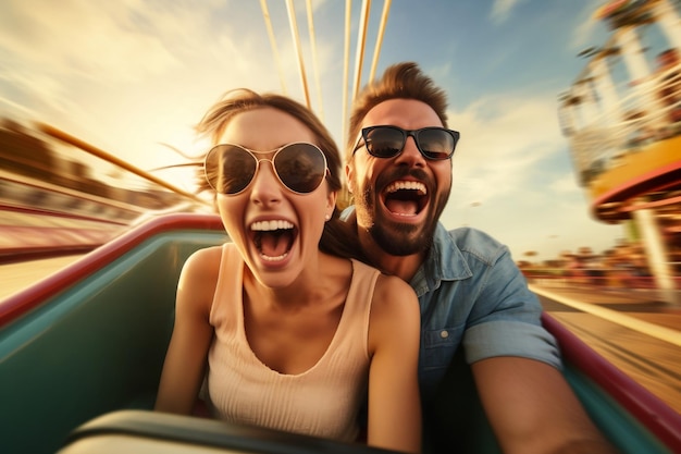 Thrilled Couple Experiencing an Exciting HighSpeed Ride Generative Ai