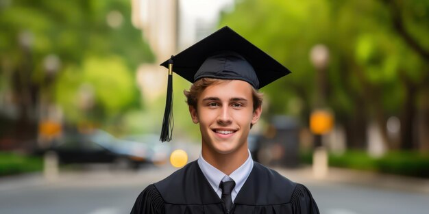 Premium AI Image | Thrilled young man in iconic graduation cap