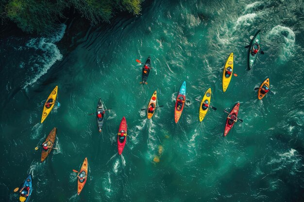 Foto emozionanti gare astratte di kayak sul fiume