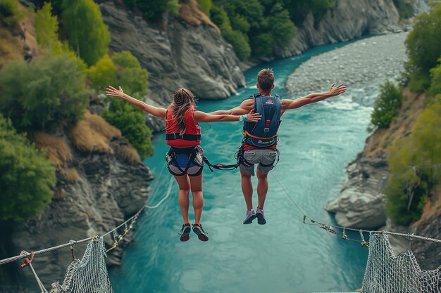 Photo thrilling bungee jump together