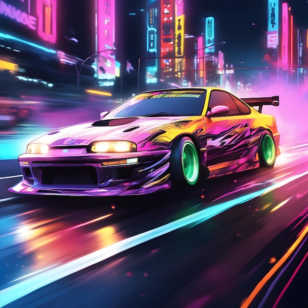 Thrilling Tokyo drift racing Neonlit speed and skids