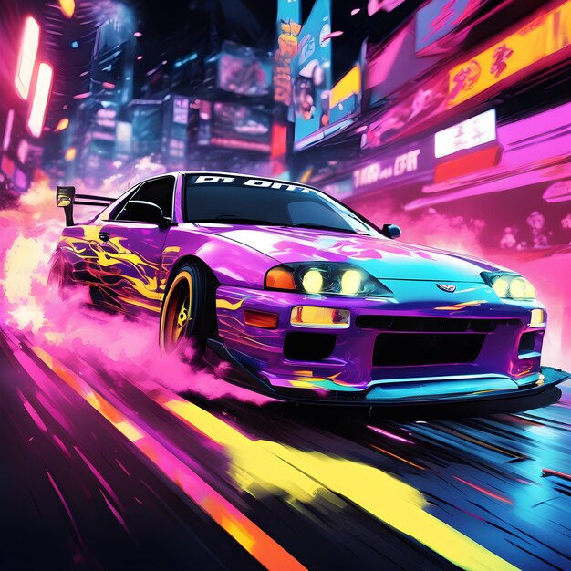 Thrilling Tokyo drift racing Neonlit speed and skids