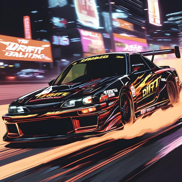 Thrilling Tokyo drift racing Neonlit speed and skids