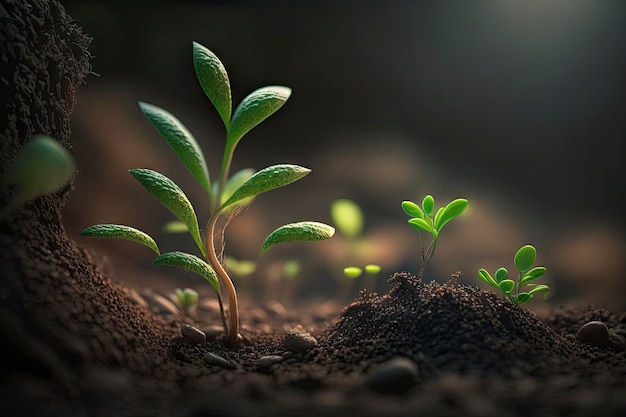 Thriving Green Sprouts on Forest Soil Background