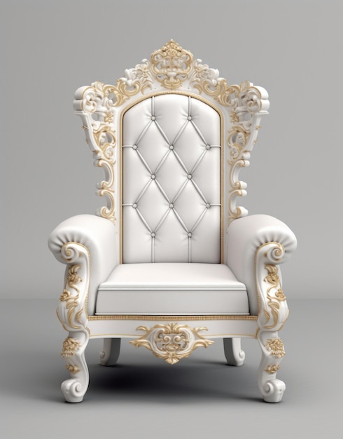 Throne chair white gold color isolated on plain background