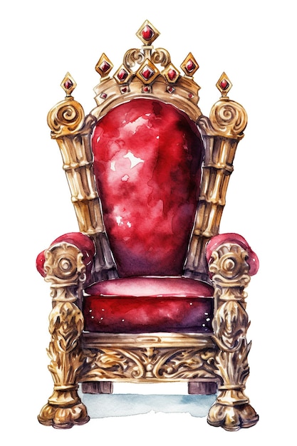 Throne king seat watercolor clipart isolated on white background with Generative AI