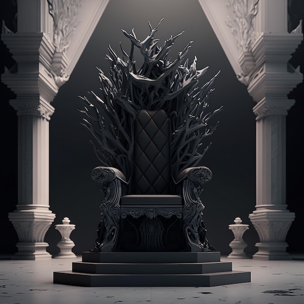 Throne with black crystal royal armchair ai generated art