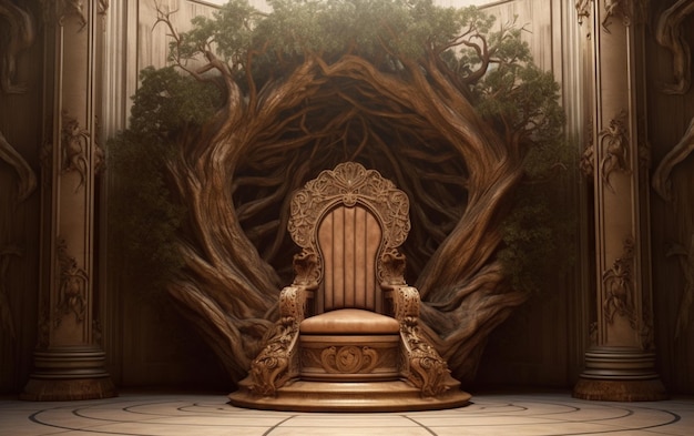 A throne with a tree growing on it