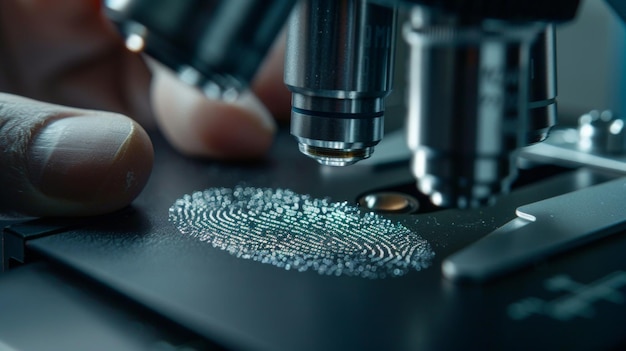 Through the eyepiece of a microscope we see a fingerprint on a glass slide enlarged and in great