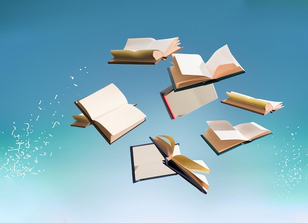 Photo throwing books flying books isolated on white background with clipping path