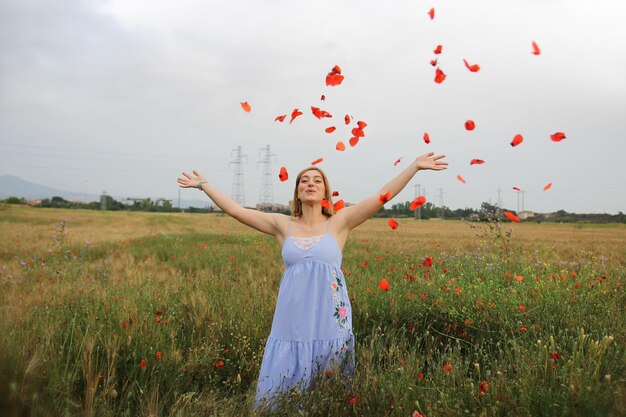 Throwing petals in the air