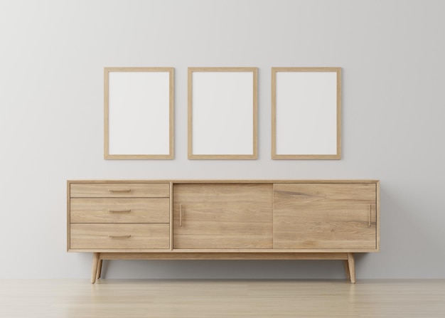 thuis nordic of Scandinavische moderne stijl houten frame en kast mock up of blanco close-up op wit