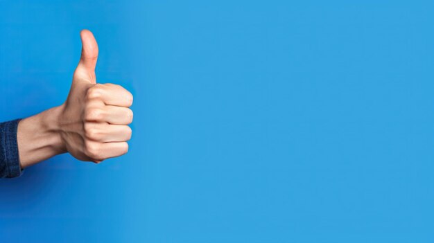 Thumb sign on blue background