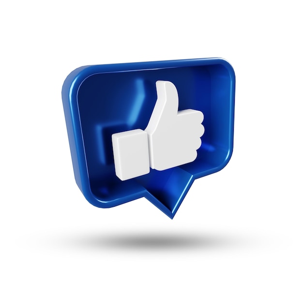 Thumb up icon in blue frame Pin with like for social networks 3d rendering