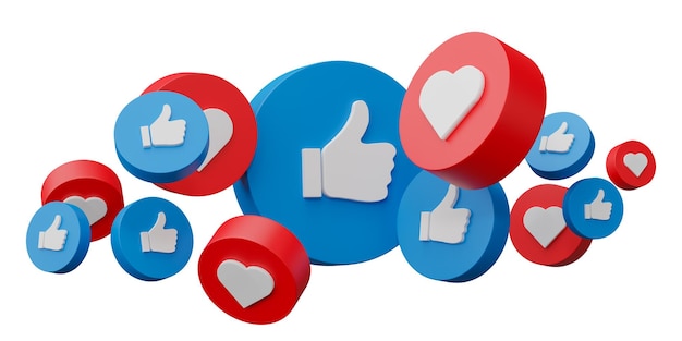 Thumb up Like and love icon Social media sign technology design banner 3D render illustration