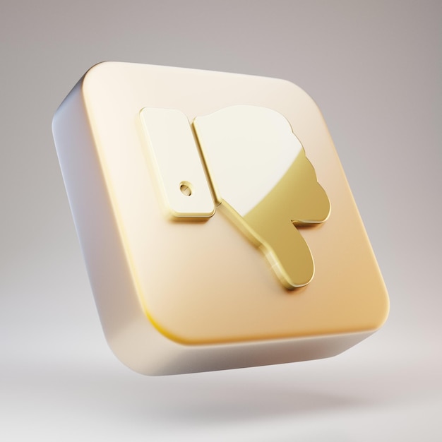 Thumbs Down icon. Golden Thumbs Down symbol on matte gold plate. 3D rendered Social Media Icon.