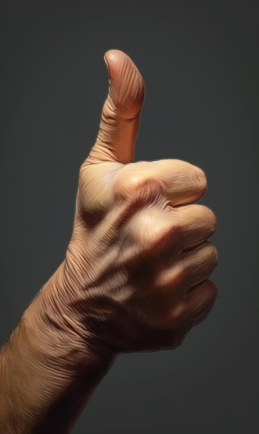 thumbs up on gray background closeup of human hand