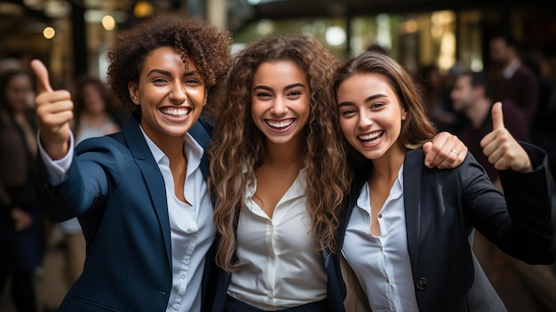 Thumbs up at the office from a contented multiracial workforcexA