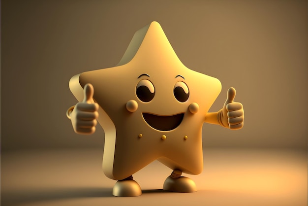 Thumbs Up with Golden Stars Cartoon - 3D Render - Generative AI