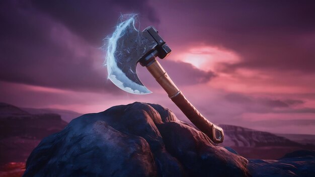 Foto thunder axe render 3d illustratie