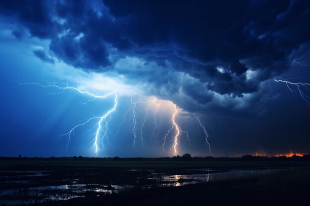 Thunder on the sky in suburbs area