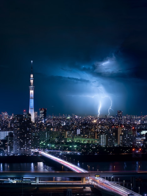 日本の東京市の雷鳴