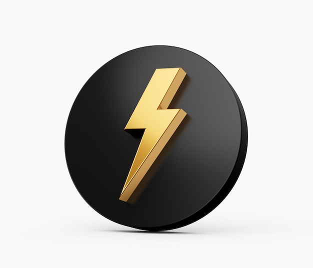 Thunderbolt-logo-ontwerp in een zwarte cirkel op witte achtergrond 3d illustratie