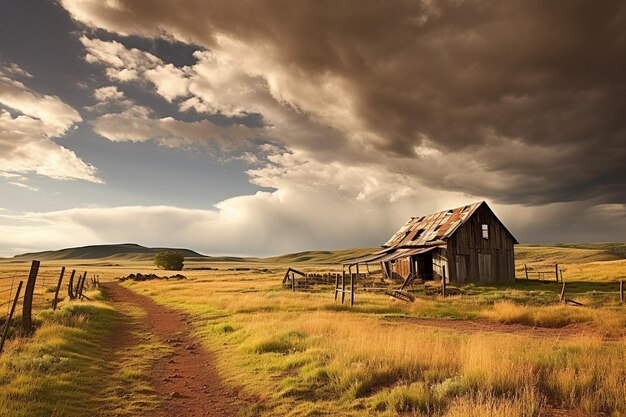 thunderclouds forming over a rural farm