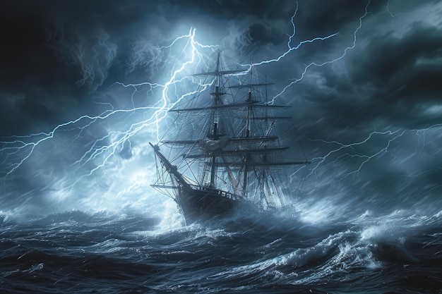 Thunderous Seas Ship Braving the Storm