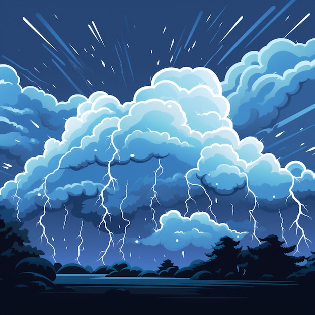 Foto illustrazione vettoriale di cartoni animati thunderstorm 2d su sfondo bianco