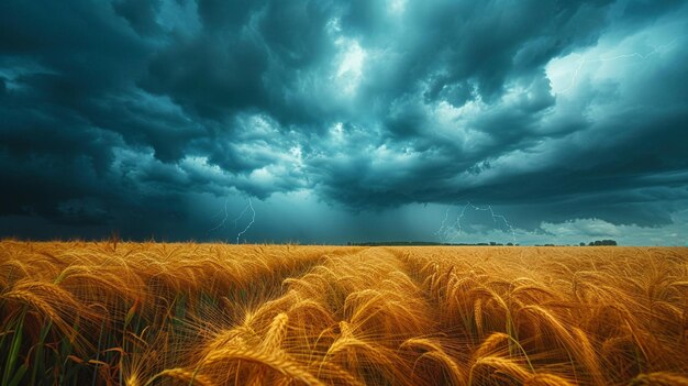 Photo thunderstorm approaching over a rural field background