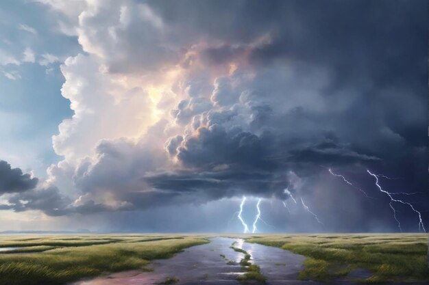 Photo thunderstorm background stormy sky background thunderstorm sky thunderstorm wallpaper ai generative