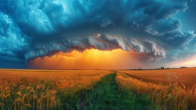 Photo thunderstorm brewing over farmland background