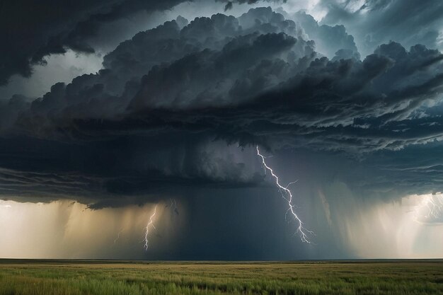 Thunderstorm brewing over a vast open prairie