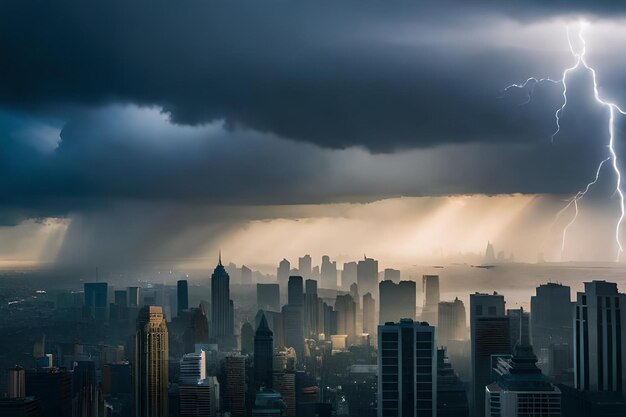 Photo thunderstorm over the city bad weather in the city