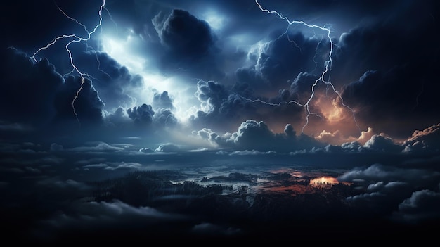 Thunderstorm clouds with lightning a night generative ai