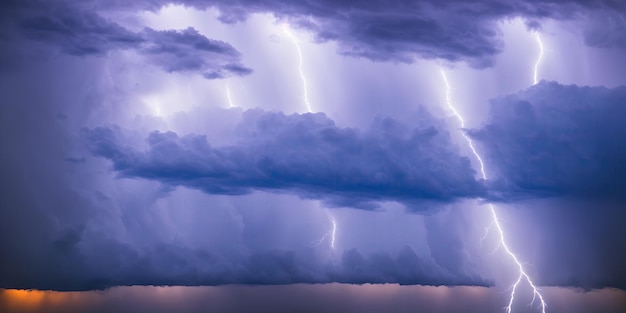 Thunderstorm clouds with lightning at night