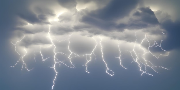 Thunderstorm clouds with lightning at night