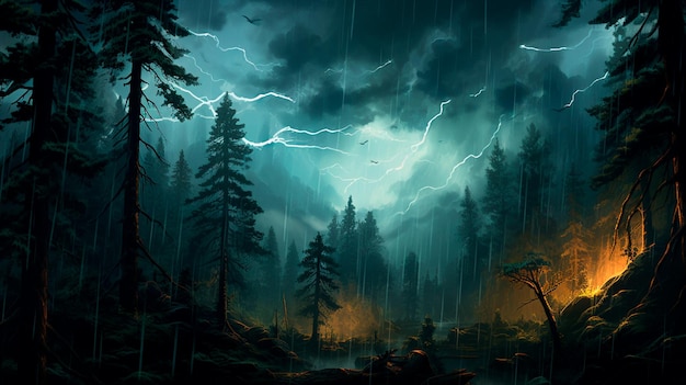 Thunderstorm in the forest