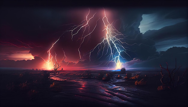 Photo thunderstorm and lightning in the sky generative ai